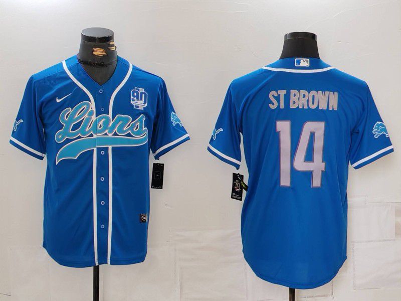 Men Detroit Lions #14 St brown Blue Second generation joint name 2024 Nike Limited NFL Jersey style 2